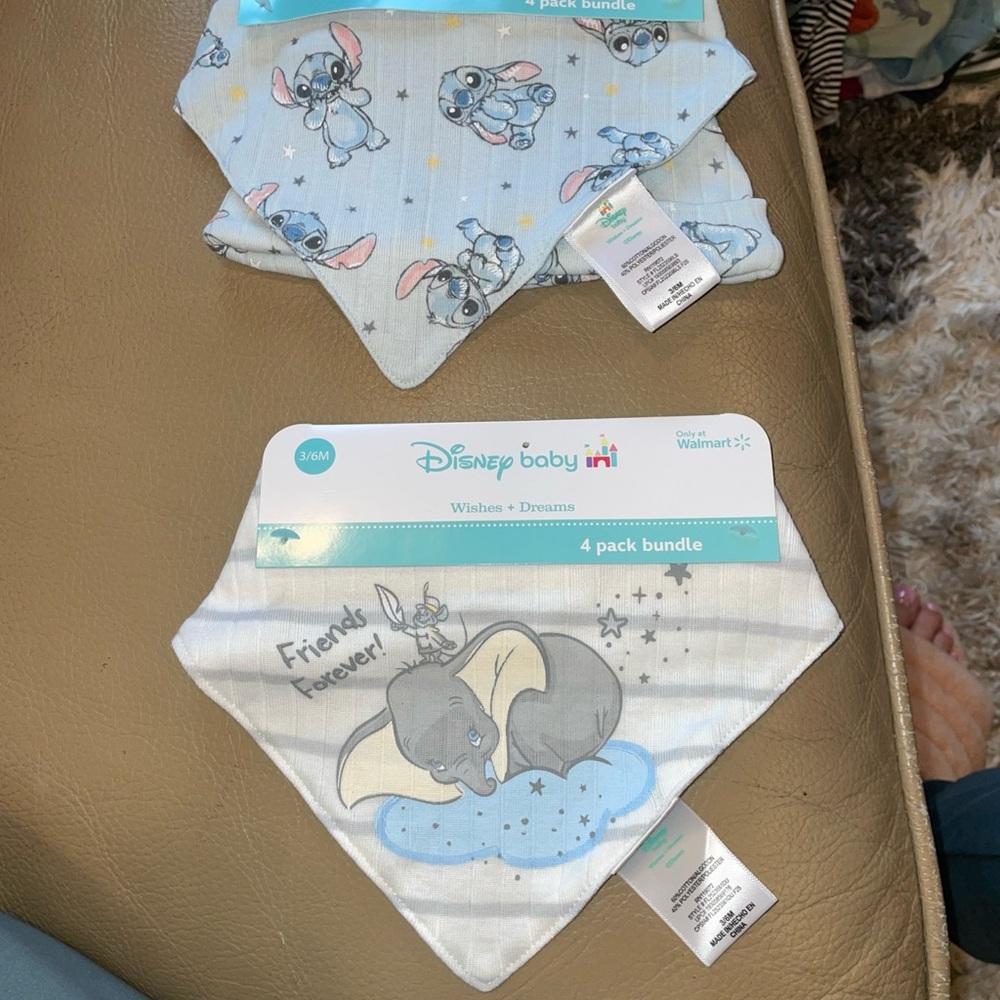 Disney Baby Light Blue, White & Gray Dumbo & Stitch Bandana Bibs - 4 Pack